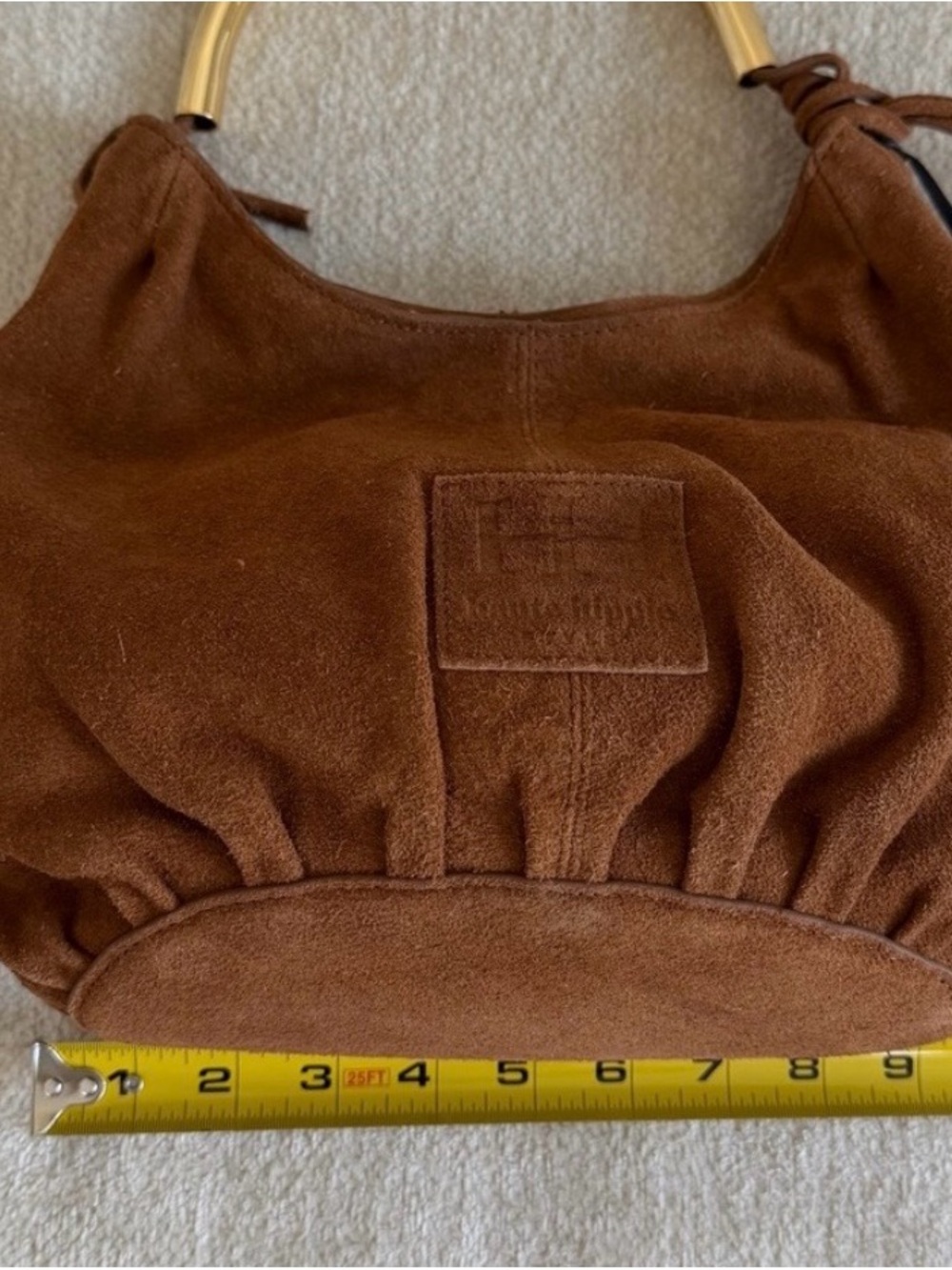Haute Hippie Brown Suede Shoulder Bag with Gold Handle - Picture 7 of 11